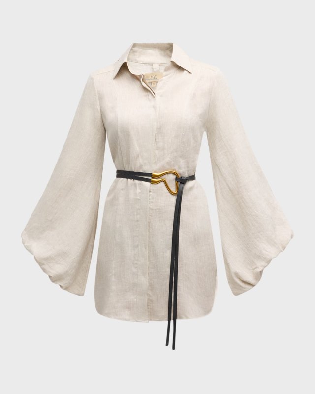 Antonia Mini Linen Shirtdress with Voluminous Sleeves